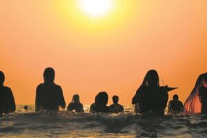 Chhath Puja rituals on the banks of the Yamuna River